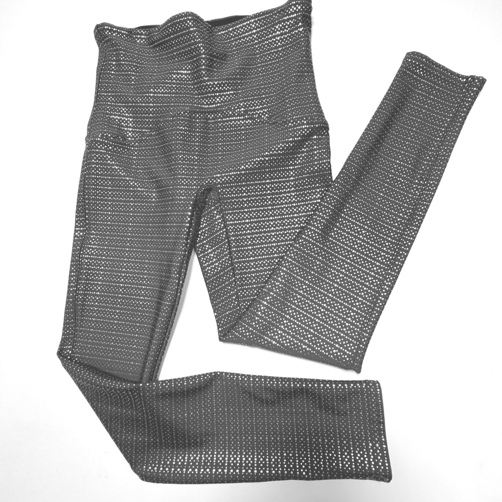 SPANX High Waist Shaping Leggings Women's S Petite – Black‎ Silver Metallic Dot